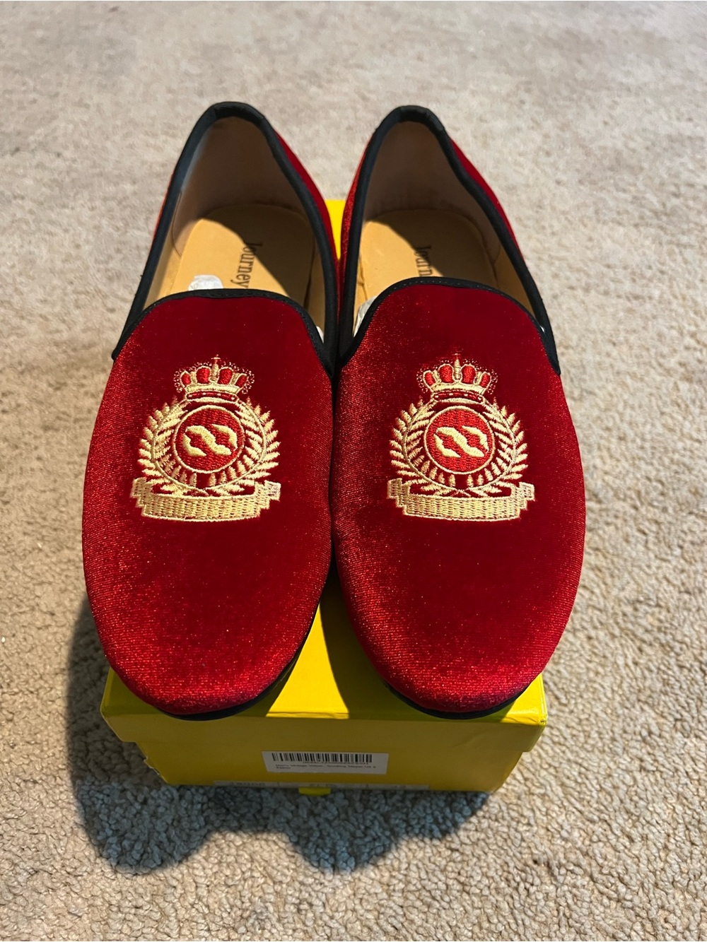 Men's Red Velvet Embroidered Slip-On Loafers